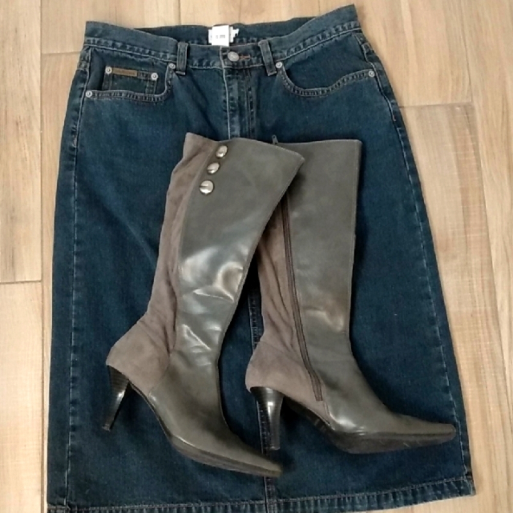 Faux Leather/Suede Knee High Boots